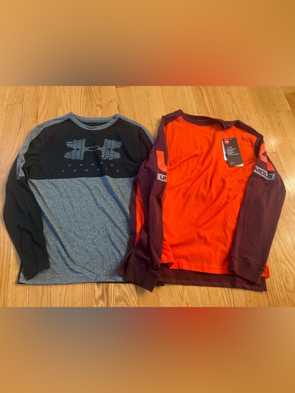 2 Under Armour Long Sleeve Tops shirts- Gray/Black & Red/Maroon